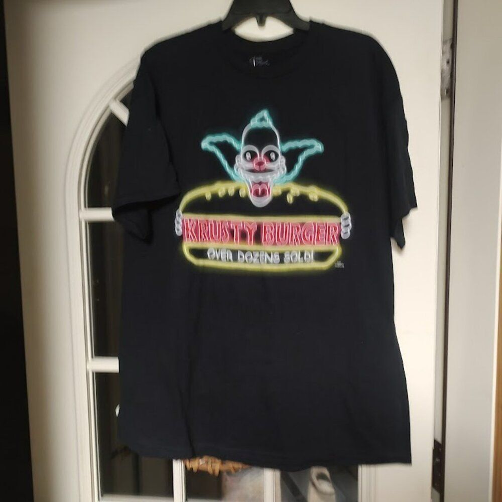 New The Simpsons Black Krusty Burger Neon Clown Shirt Men's XL